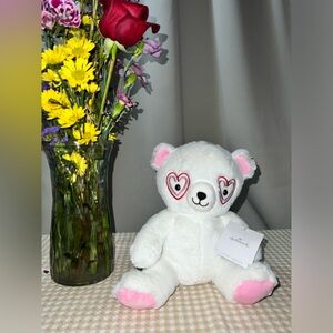 Heart Eyes White Teddy Bear with Pink Accents